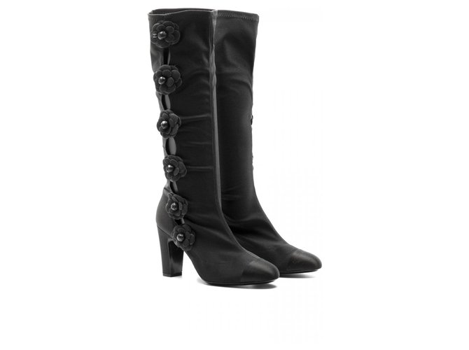 Chanel Camelias sock boots Black Cloth  ref.192888