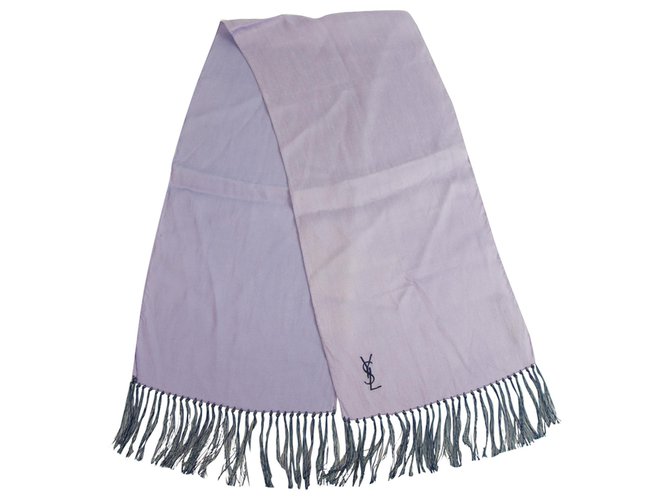 Yves Saint Laurent Vintage Purple Long Rectangular Silk Rayon Scarf with Fringes  ref.192904