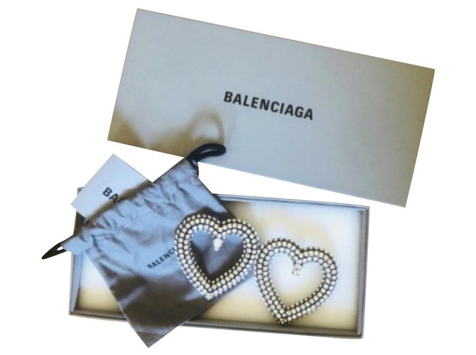Balenciaga large crystal heart earrings Silvery  ref.192914