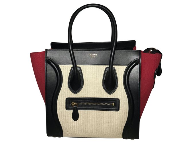 Céline Luggage Red Eggshell Leather Linen  ref.192938