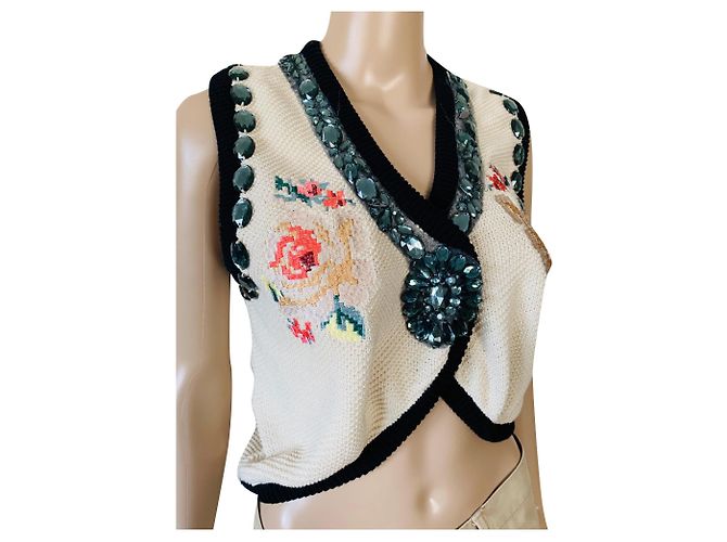 Autre Marque Siv Elise Seland Strickweste Beige Seide Baumwolle L