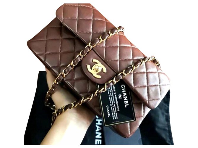 Vintage Chanel dark brown small classic flap bag