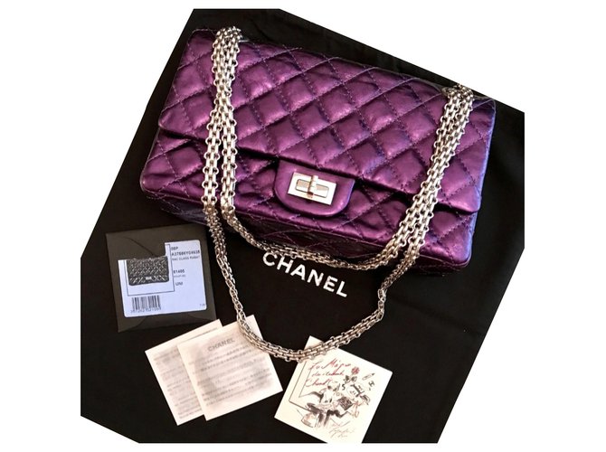 Chanel 2.55 Reedição 225 bolsa clássica Roxo Couro  ref.192967