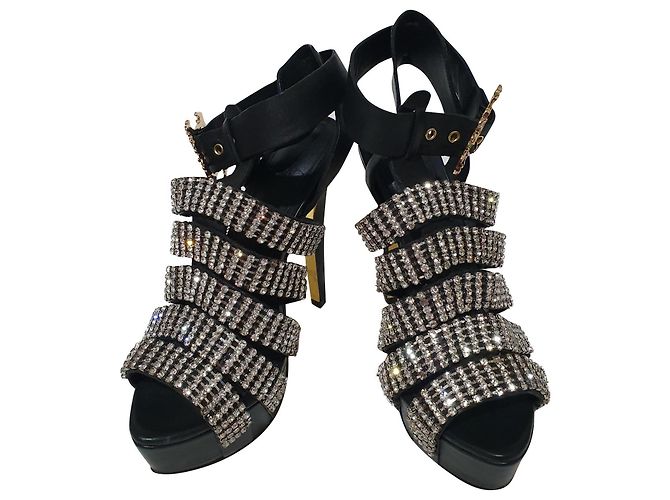 Anna Dello Russo pour H & M black leather heels Silvery