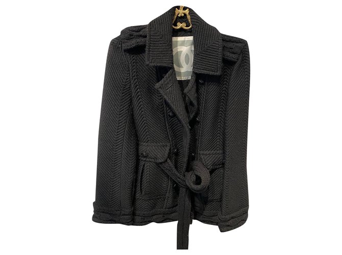 Chanel Jackets Black Silk Wool  ref.193042