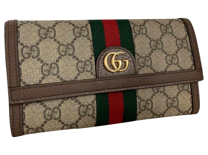 Gucci Carteira continental 'Ophidia GG' Marrom Couro  ref.193043