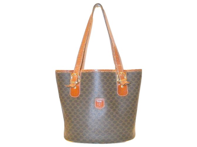 Céline CELINE vintage Macadam bucket bag Triomphe logo Brown Orange Leather Cloth  ref.193044