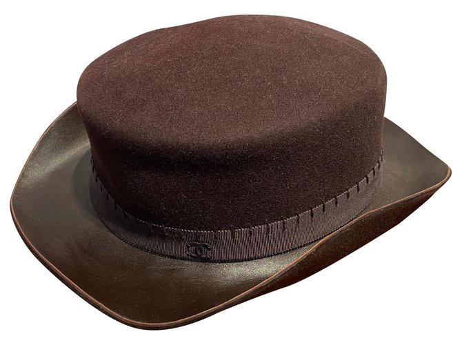 Chanel cappelli Marrone scuro Agnello Pelle Coniglio  ref.193046