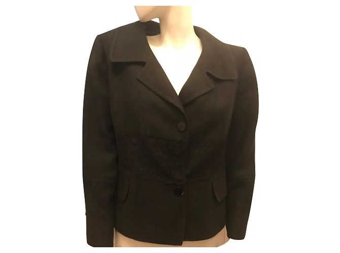 Dolce & Gabbana Giacca nera in lino e cotone con pizzo Nero