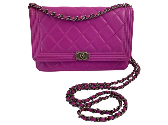 Wallet On Chain Chanel Cuir Violet  ref.193088