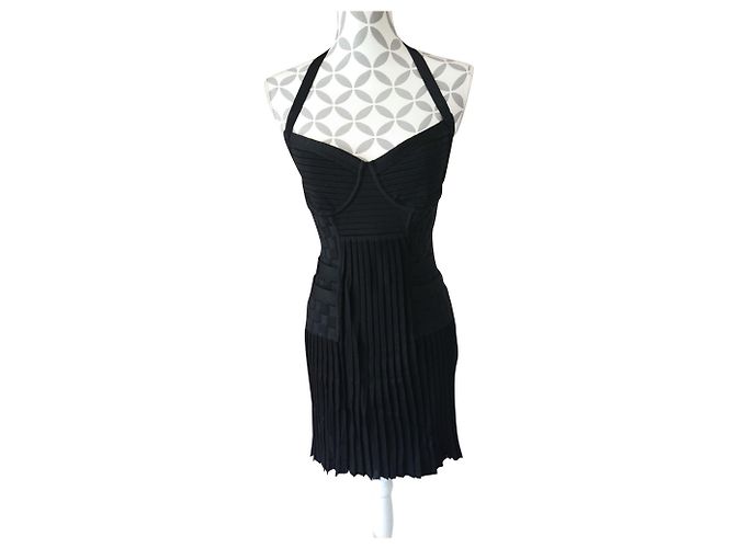 Pierre Balmain Schwarzes Plissee Strickkleid