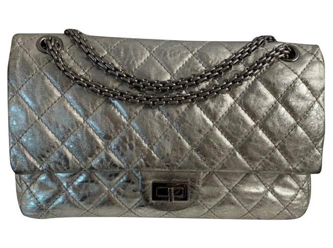 2.55 Chanel Silvery Leather  ref.193116
