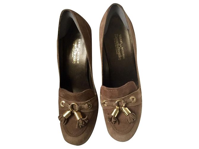 Stuart Weitzman Brogue Style Pumps Taupe Brown Suede