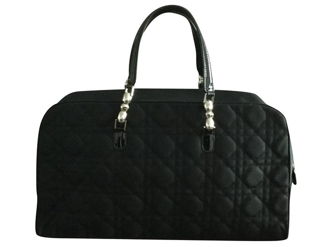 Lady Dior Dior Handbags Black Leather Cloth  ref.193244
