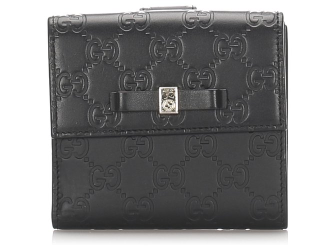 Gucci Black Guccissima Bow Signature Wallet Leather Pony-style calfskin  ref.193294