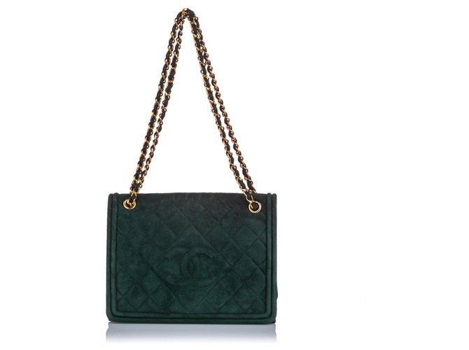 Bandolera Chanel Green CC Suede Verde Suecia Cuero  ref.193297