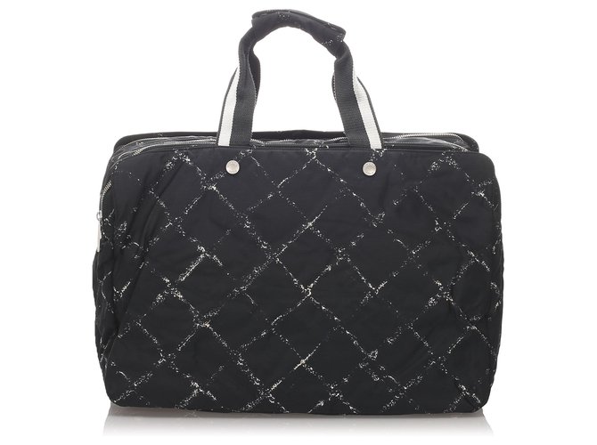 Chanel Black Old Travel Line Travel Bag White Nylon Cloth  ref.193306