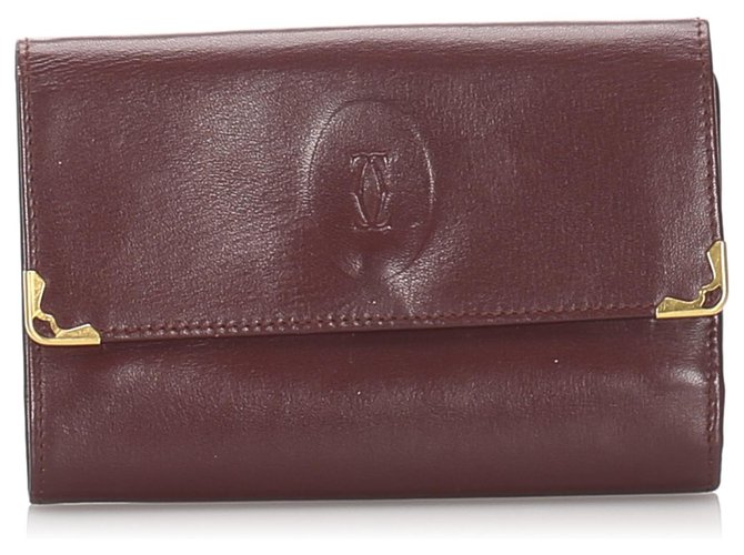 Petit portefeuille Cartier en cuir rouge Must de Cartier Veau façon poulain Bordeaux  ref.193316