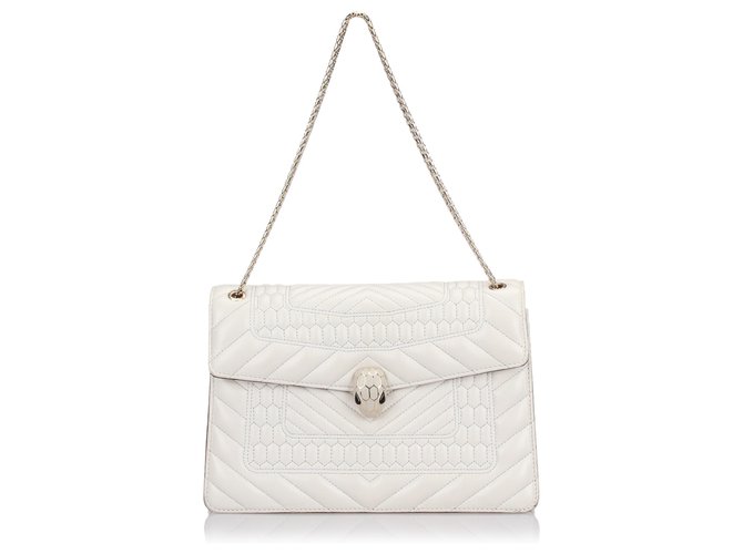 Autre Marque Bvlgari White Quilted Serpenti Forever Flap Bag