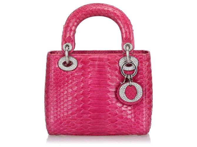 Dior Pink Mini Python Lady Dior Handtasche Leder  ref.193357