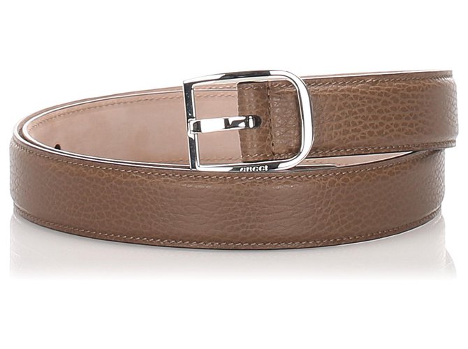 Cinturón de cuero marrón Gucci Castaño Plata Becerro  ref.193361