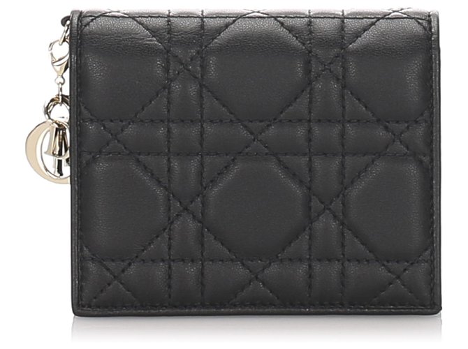 Dior Black Cannage Mini Lady Dior Compact Wallet Leather  ref.193363
