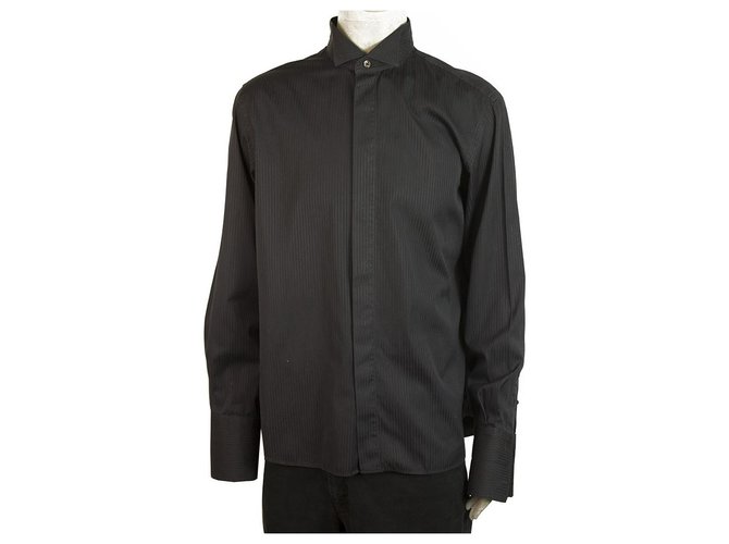 Camisa de esmoquin de seda de algodón negro Calvin Klein de algodón de manga larga para hombre 44/17,5''  ref.193414