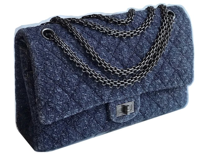 Chanel Navy Quilted Calfskin 2.55 Medium Reissue 226 Double Flap Ruthenium Hardware, 2017-2018 (Very Good), Blue Womens Handbag