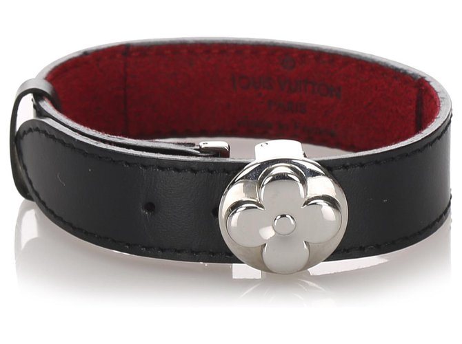 Louis Vuitton Black Leather Good Luck Bracelet Silvery Metal Pony-style  calfskin ref.193465 - Joli Closet