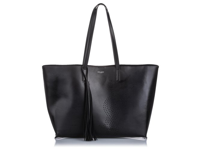 Yves Saint Laurent YSL Black Perforated Leather Shopping Tote Pony-style calfskin  ref.193489