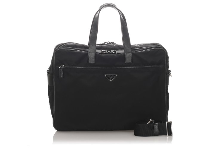 Prada Black Tessuto Business Bag Leather Pony-style calfskin Nylon Cloth  ref.193504
