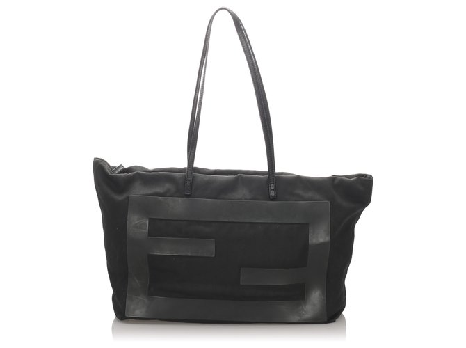 Fendi Black Canvas Tote Bag Leather Cloth Pony-style calfskin Cloth  ref.193509