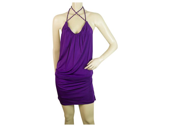 Dsquared2 Dsquared 2 Purple Viscose Exposed Back Draped Thin Straps Mini Dress size S  ref.193556