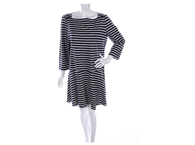 Vestido de lino a rayas azules y blancas Tory Burch XL Multicolor