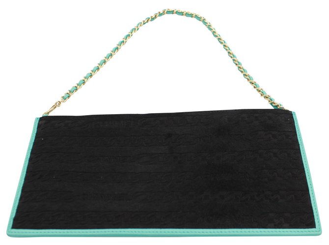 Chanel hand bag / clutch in calfskin foal and turquoise leather Cuir Veau façon poulain Noir  ref.193564