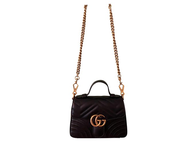 Gucci Mini sac en cuir GG Marmont Noir  ref.193580