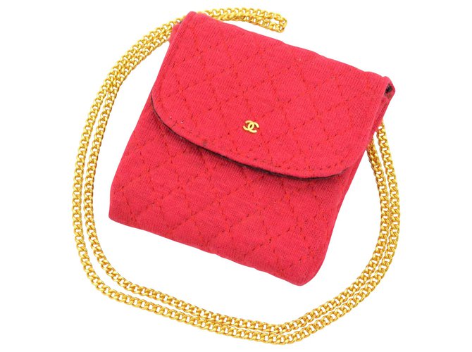 Pochette Chanel porté épaule Toile Rouge  ref.193604