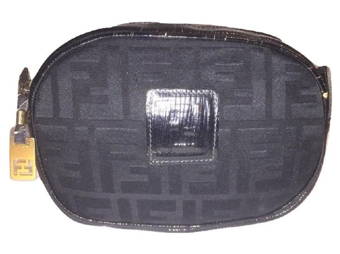 FENDI clutch bag black Zucca canvas and epi leather Cloth  ref.193621
