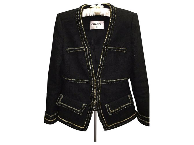 Chanel Jackets Black Tweed  ref.193624