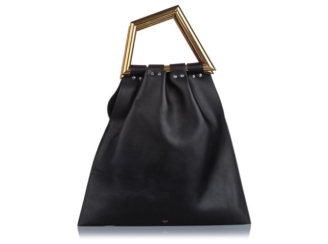 Céline Celine Black Triangle Open Sac Handbag Golden Leather Pony-style calfskin  ref.193653