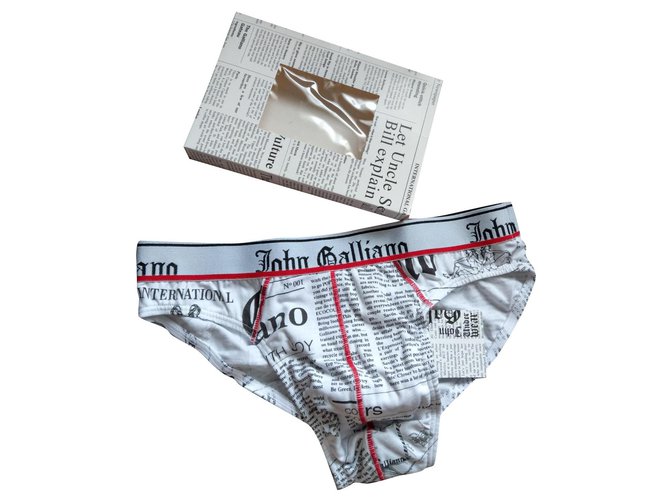 John Galliano, Neuf John Galliano Newspaper SLIP. Underwear T/2 Coton Blanc  ref.193694