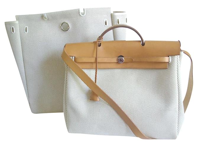 Hermès Herbag 2 canvases Beige Leather Cloth  ref.193698