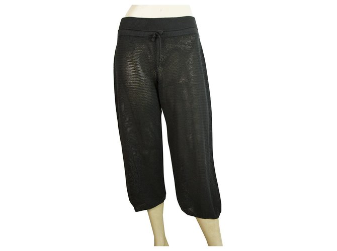 Autre Marque Crossley Black Perforated Cropped Pants 100% Cotton Summer Trousers sz S  ref.193729