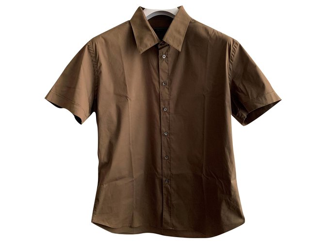 Prada Short sleeves shirt Brown Cotton  ref.193731