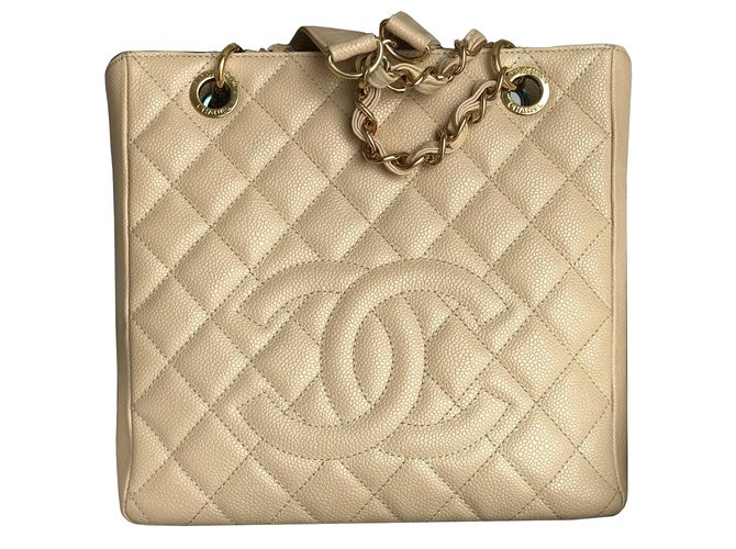 Chanel Atemporal PETITE SHOTPING TOTE Caviar PST Bege Couro  ref.193765