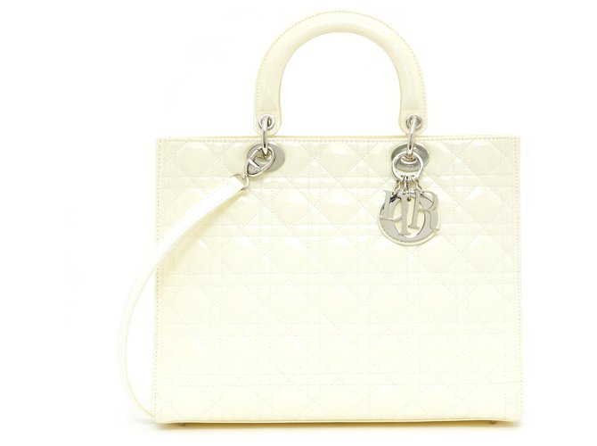 LADY DIOR GM OFF WHITE PATENT SILVER HDW Cream Patent leather  ref.193814