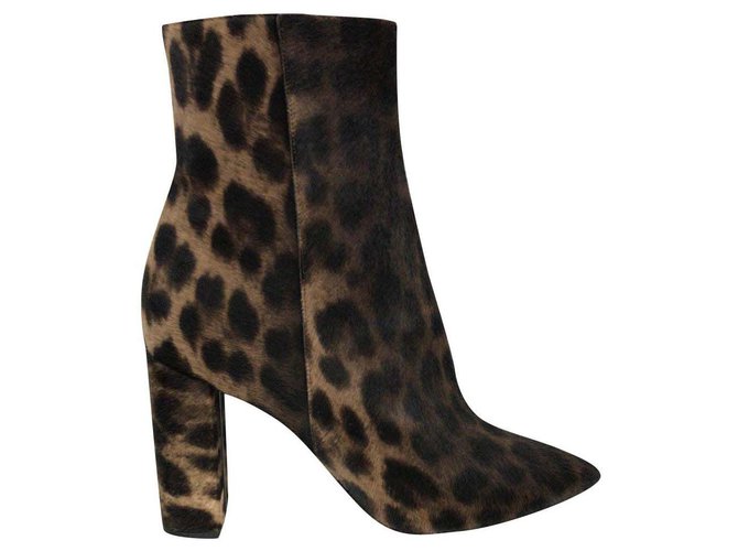 saint laurent ankle boots in suede with a leopard print Brown Black Leather  ref.193832