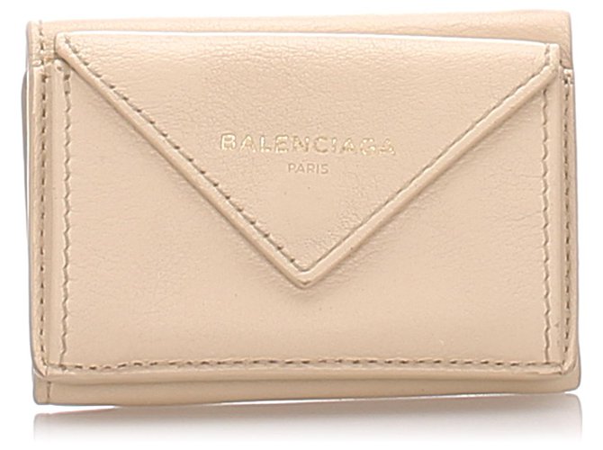 Balenciaga Brown Papier Compact Wallet Beige Leather Pony-style calfskin  ref.193855