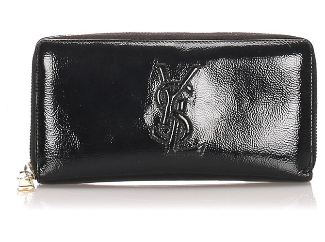 Yves Saint Laurent YSL Black Wallet aus langem Lackleder Schwarz  ref.193878