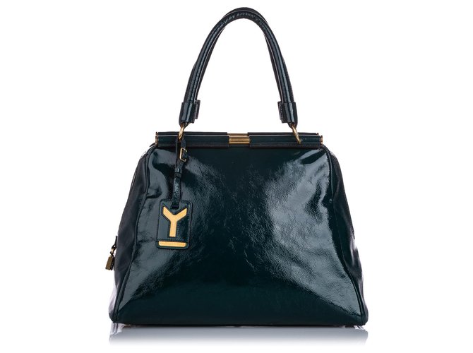 Yves Saint Laurent YSL Green Majorelle Patent Leather Handbag  ref.193884
